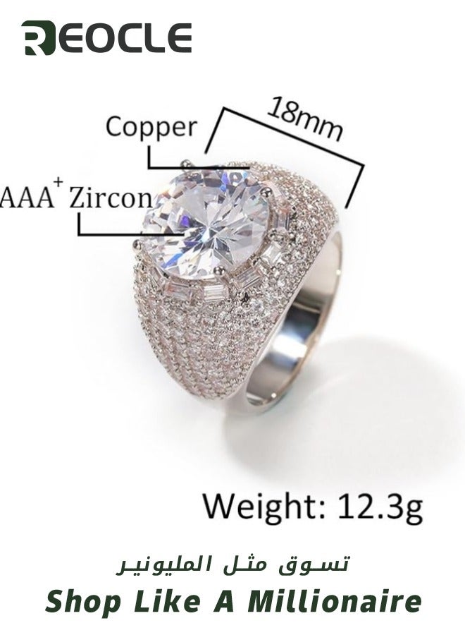 REOCLE Men's Ring Classic Simple Seal Wide Copper Ring with 5A Round Arch Zirconia Jewellery for Men - Image 3