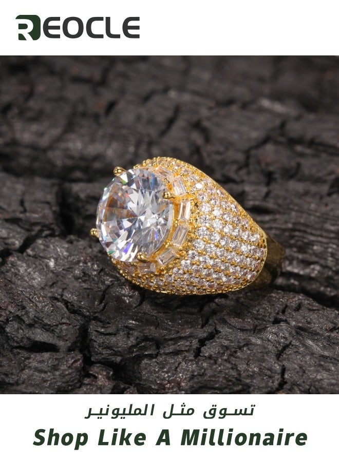 REOCLE Men's Ring Classic Simple Seal Wide Copper Ring with 5A Round Arch Zirconia Jewellery for Men - Image 4