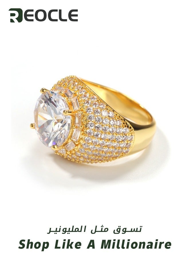 REOCLE Men's Ring Classic Simple Seal Wide Copper Ring with 5A Round Arch Zirconia Jewellery for Men - Image 2