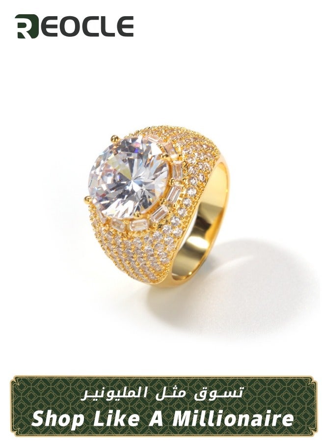 REOCLE Men's Ring Classic Simple Seal Wide Copper Ring with 5A Round Arch Zirconia Jewellery for Men - Image 1