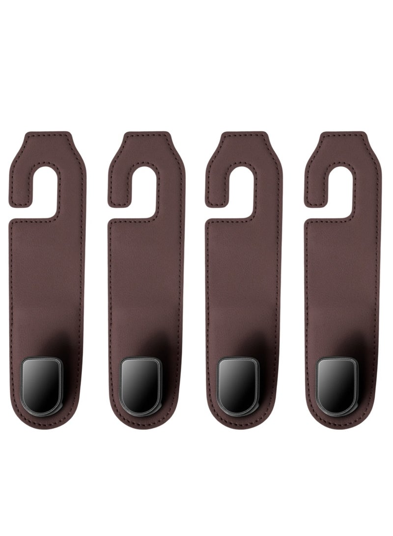 "طقم خطافات تعليق للمقاعد الخلفية تناسب جميع السيارات مكون من 4 قطع,خطافات رأس السيارة، خطاف منظم المقعد الجلدي للسيارة، حامل منظم للحقيبة والملابس والقبعة، 44 رطل من الفولاذ المقاوم للصدأ.     ""بني" - Image 1