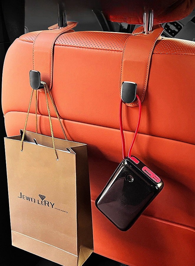 "طقم خطافات تعليق للمقاعد الخلفية تناسب جميع السيارات مكون من 4 قطع,خطافات رأس السيارة، خطاف منظم المقعد الجلدي للسيارة، حامل منظم للحقيبة والملابس والقبعة، 44 رطل من الفولاذ المقاوم للصدأ.     ""بني" - Image 4