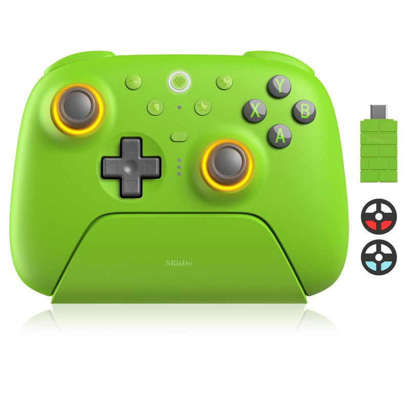 8BitDo Ultimate 2 Wireless Controller with TMR Joysticks for Windows Android Gaming Controller with Switchable Hall EffectTactile Triggers RGB Fire Ring8Speed Wireless Tech Charging Dock Green - Image 2