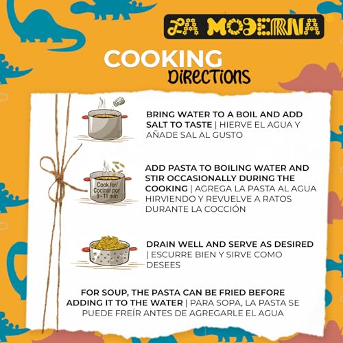 LA MODERNA, Kids Dinosaur Pasta, Bag, 7.05 oz (Pack of 1) - Made with Durum Wheat Semolina | Fun Shapes for Kids | Enriched with Iron & B Vitamins | Non-GMO | Kosher | Quick Family Meal - Image 5