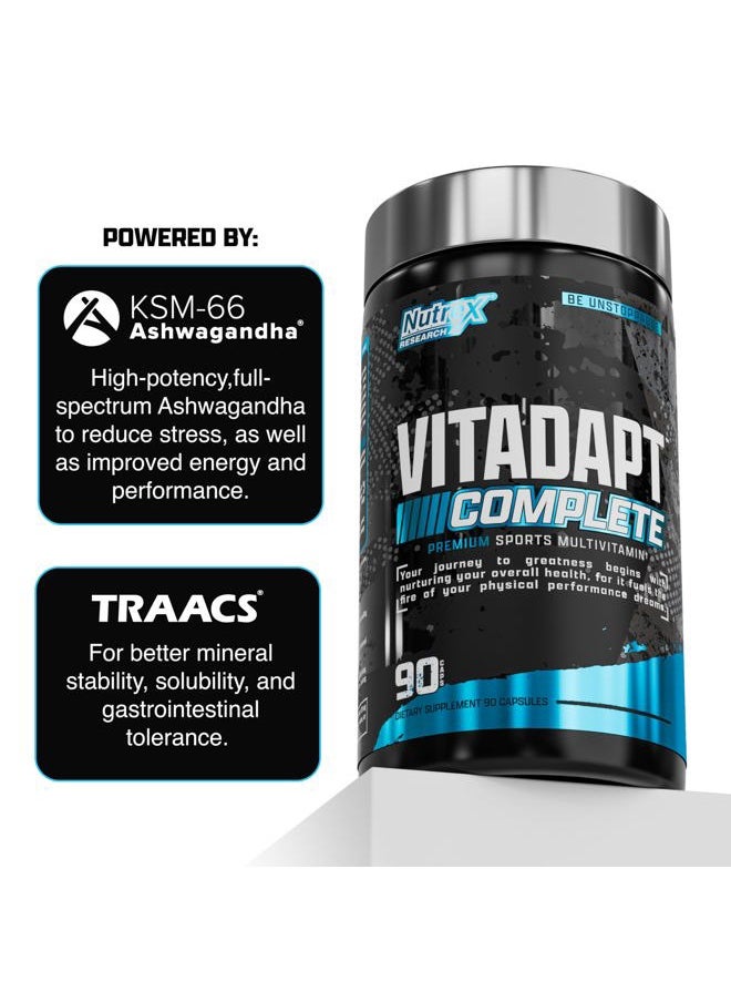 Nutrex Research Vitadapt Complete Sports Multivitamin for Men - 24 Vitamins, KSM-66 Ashwagandha and Minerals for Athletes - Mens Multivitamin (90 Capsules)  - Image 2