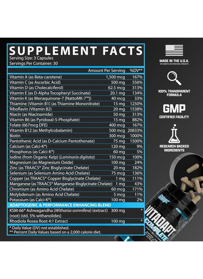 Nutrex Research Vitadapt Complete Sports Multivitamin for Men - 24 Vitamins, KSM-66 Ashwagandha and Minerals for Athletes - Mens Multivitamin (90 Capsules)  - Image 4