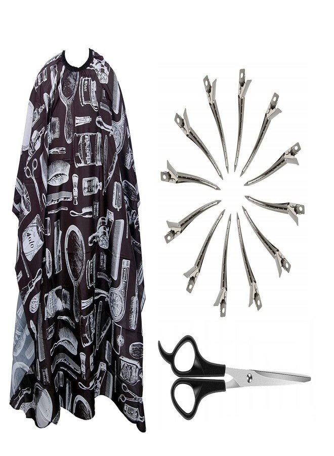 Bigwheels Combo Of Hair Silver Clip And Scissor Set With Black Printed Hair Cutting Sheet - Image 1