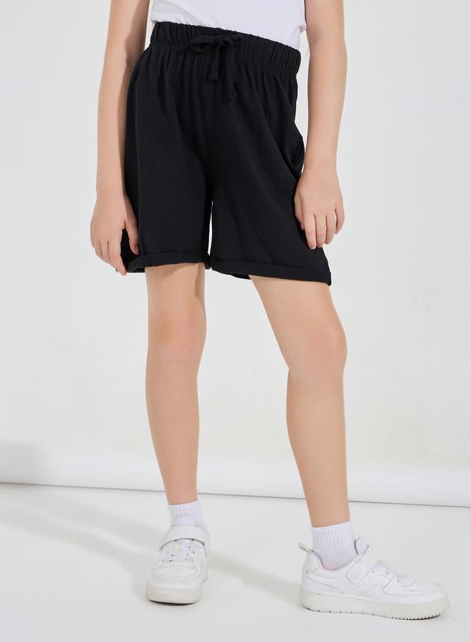 Styli Basic Shorts with Turn-Up Hem - Image 1