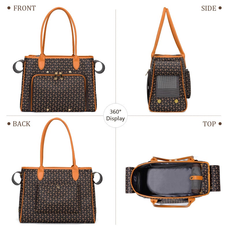 Minsong Fashion Pet Carrier Purse for Small Cat and Dog, Luxury Pu Soft-Sided Tote Bag with Large Pockets for Dogs and Puppies (Coffee, 15.8" L x 7.5" W x 11.8" H) - Image 4