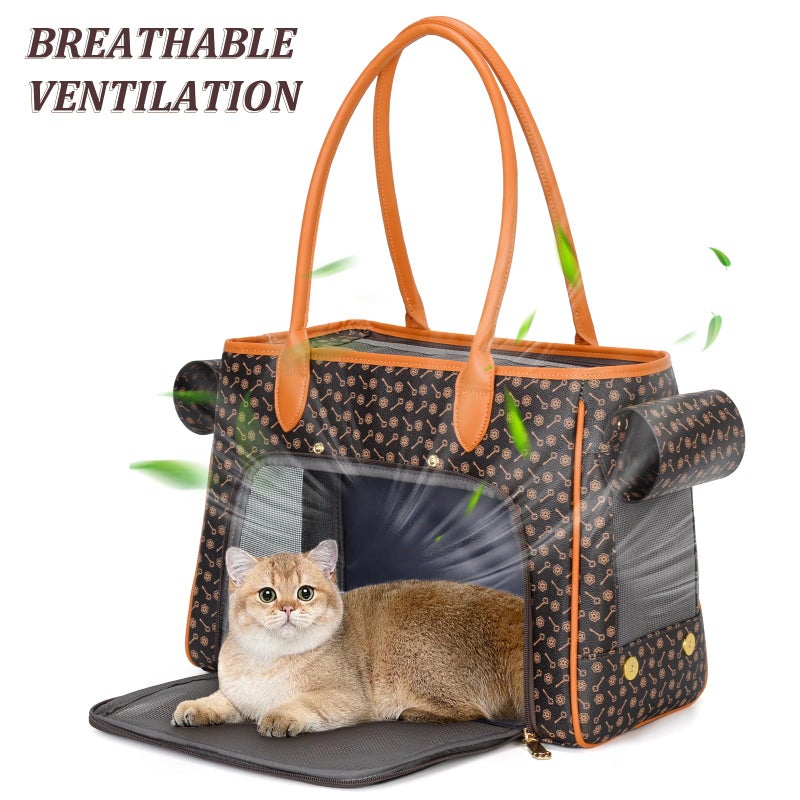Minsong Fashion Pet Carrier Purse for Small Cat and Dog, Luxury Pu Soft-Sided Tote Bag with Large Pockets for Dogs and Puppies (Coffee, 15.8" L x 7.5" W x 11.8" H) - Image 5