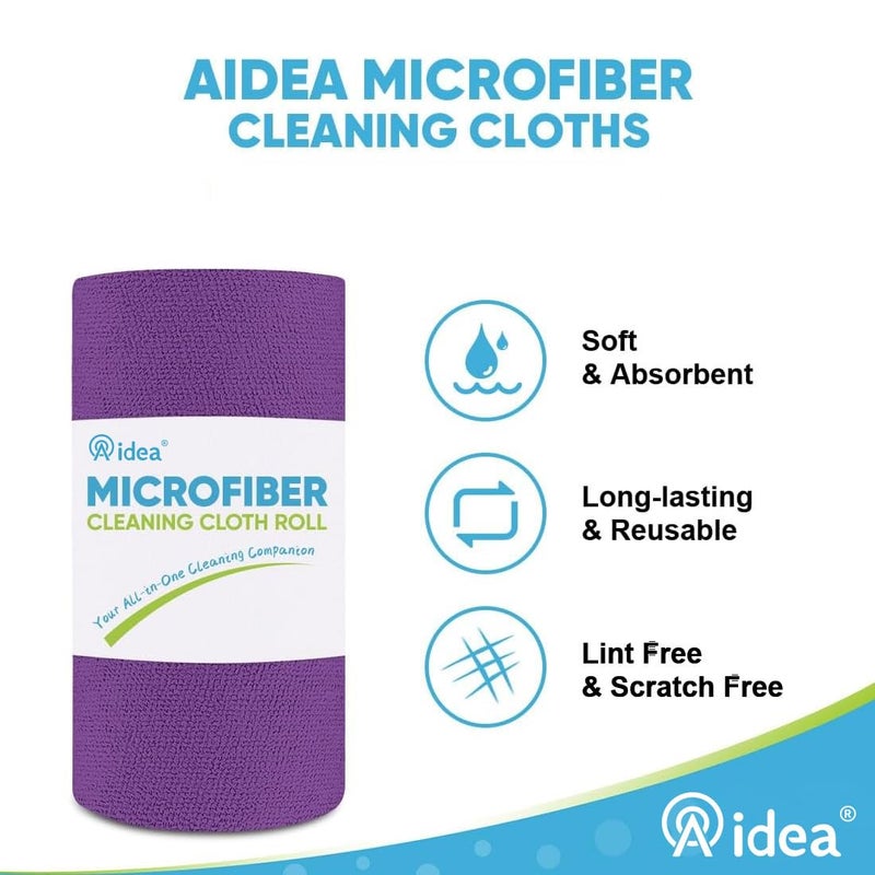 AIDEA Microfiber Cleaning Cloth Roll, 50PK, Reusable Paper Towels Tear Away Cloth, Microfiber Towels for Cars, Lint Free Cleaning Rags for House, Kitchen, Window, 11.5"Ã—11.5", Purple - Image 3