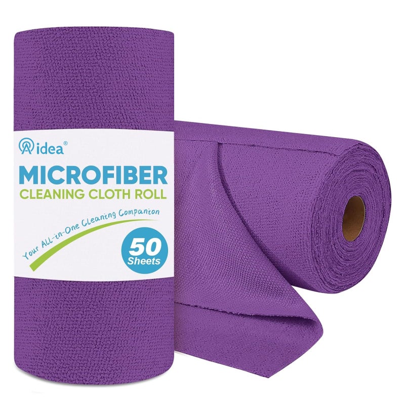 AIDEA Microfiber Cleaning Cloth Roll, 50PK, Reusable Paper Towels Tear Away Cloth, Microfiber Towels for Cars, Lint Free Cleaning Rags for House, Kitchen, Window, 11.5"Ã—11.5", Purple - Image 1