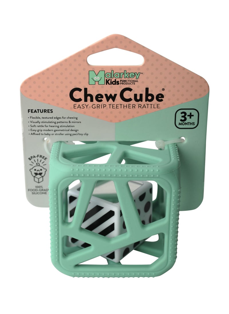 Malarkey Kids - Chew Cube Baby Teether Rattle | Soft Food-Grade Silicone Teething Toy | BPA-Free | Stimulates Gripping & Motor Skills | 3M+ | Dimensions: L 8 x B 2 x H 10.5 cm - Image 1