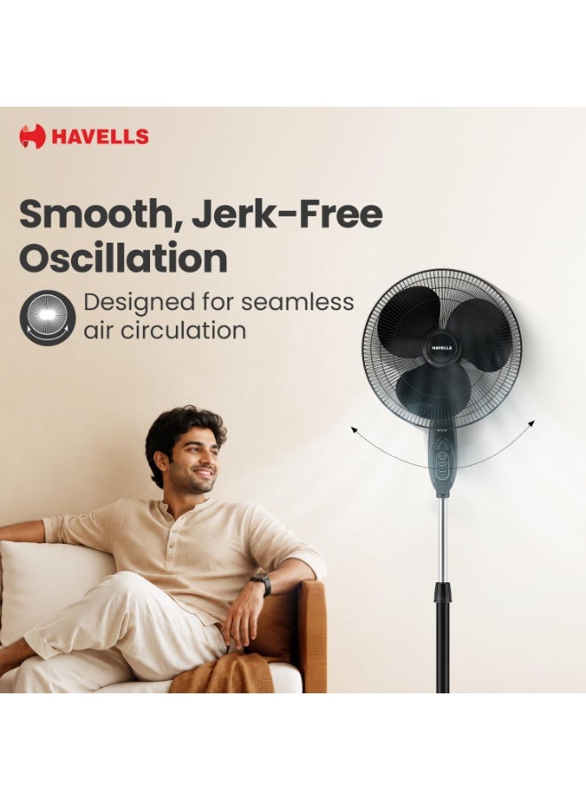 Havells Swing Ex Stand Fan 16 Inch Diameter, 90° Wide Swing 3 Speeds Plus Modes And 3AS Blade, For The Perfect Temperature 1 Years Warranty - Image 4