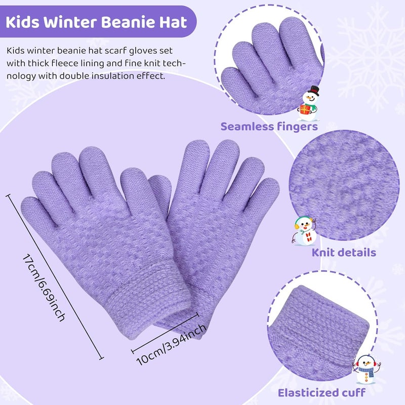 YSense 3 Pcs Kids Winter Beanie Hat Scarf Gloves Set Thick Knit Warm Fleece Fuzzy Lined Beanie Caps Mittens for Boys Girls - Image 3