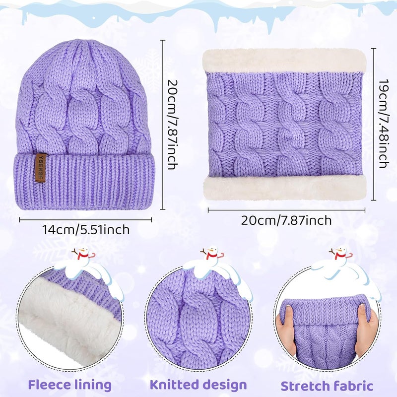 YSense 3 Pcs Kids Winter Beanie Hat Scarf Gloves Set Thick Knit Warm Fleece Fuzzy Lined Beanie Caps Mittens for Boys Girls - Image 2