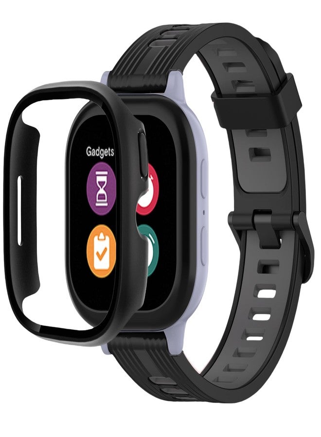 QHBAMD Compatible for Gizmo Watch 3 Watch Band with PC Case, Soft Silicone Breathable Strap for Gizmo 3 (Dark Grey) - Image 1