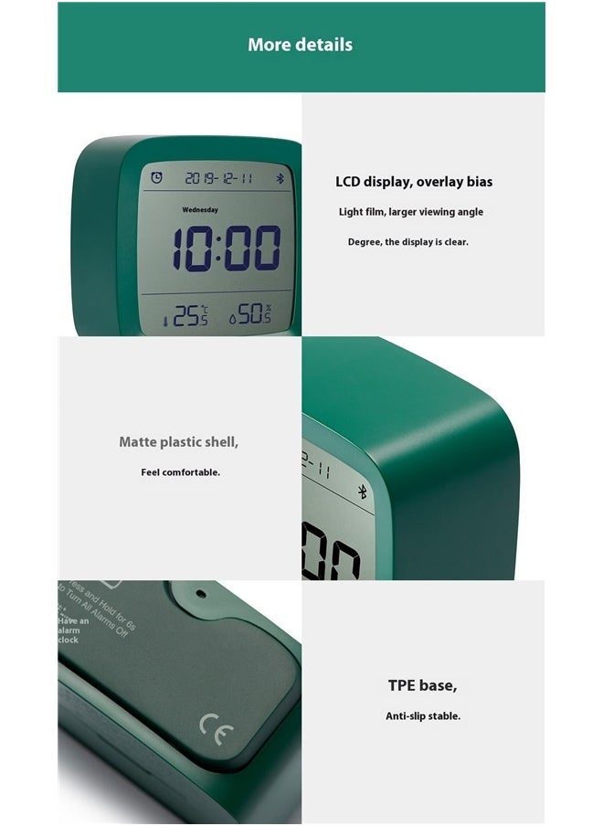 yongsheng LCD Screen Adjustable Nightlight Alarm Clock Green 80.3x41x83mm，Smart Bluetooth Digital Alarm Clock with Multiple Alarms, Battery Operated Small Alarm Clock with Temperature and Humidity Display for Bedroom, Easy Settings Through app  - Image 5