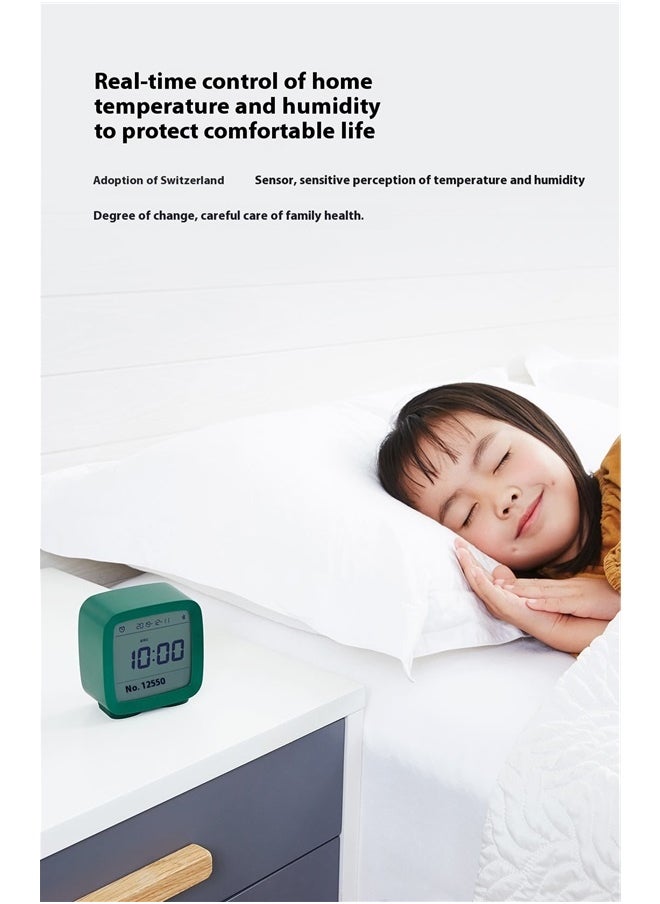 yongsheng LCD Screen Adjustable Nightlight Alarm Clock Green 80.3x41x83mm，Smart Bluetooth Digital Alarm Clock with Multiple Alarms, Battery Operated Small Alarm Clock with Temperature and Humidity Display for Bedroom, Easy Settings Through app  - Image 3