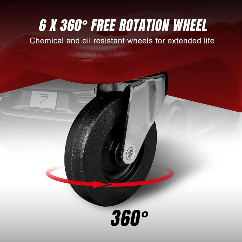 BIG RED TRP6240 Torin Blow Molded Plastic Rolling Garage/Shop Creeper - 40" Mechanic Cart with Padded Headrest and Dual Tool Trays - Image 4