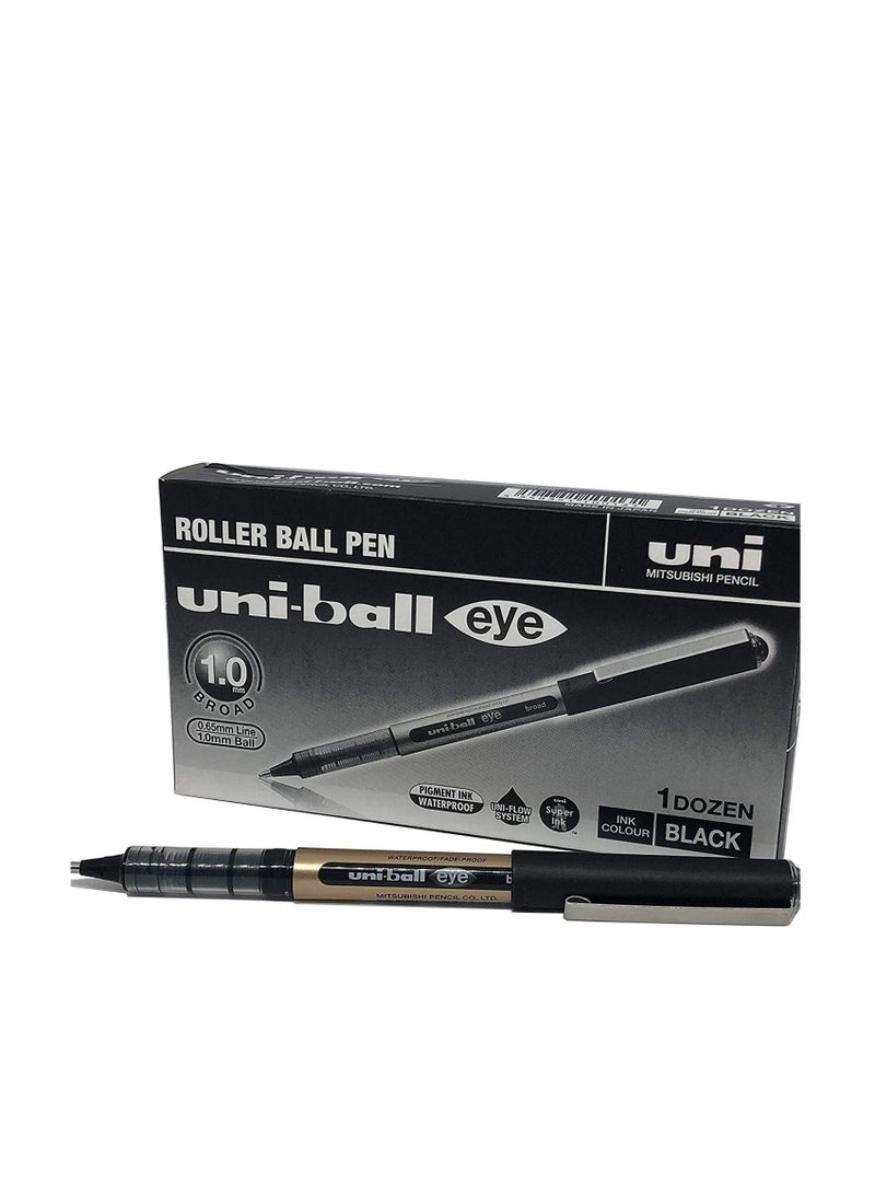 Uniball 12-Piece Eye Broad Roller Pen 1.0mm Tip Black Ink - Image 1