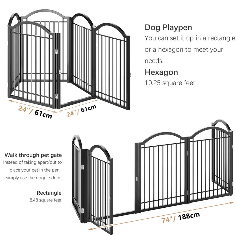 BHG Metal No-Assembly Freestanding Dog Gate with Door Walk Through, Extra Wide 120", Extra Tall 32" Pet Gate, Accordion Puppy Folding Playpen Dog Fence, with 2PCS Support (Black, 5 Panels) - Image 5
