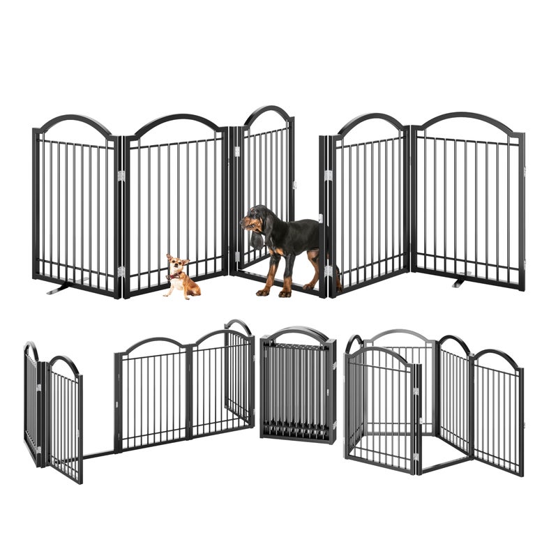 BHG Metal No-Assembly Freestanding Dog Gate with Door Walk Through, Extra Wide 120", Extra Tall 32" Pet Gate, Accordion Puppy Folding Playpen Dog Fence, with 2PCS Support (Black, 5 Panels) - Image 3