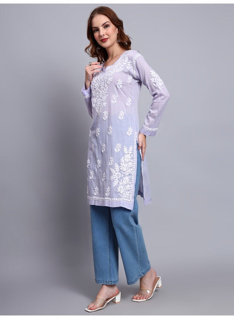Alaya Women Hand Embroidered Chikankari Cotton Kurti -AL3685 - Image 4