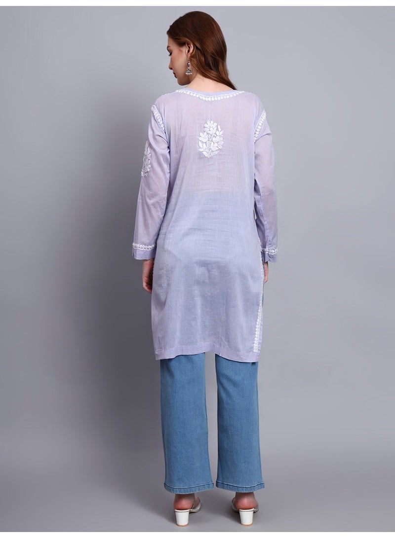 Alaya Women Hand Embroidered Chikankari Cotton Kurti -AL3685 - Image 2
