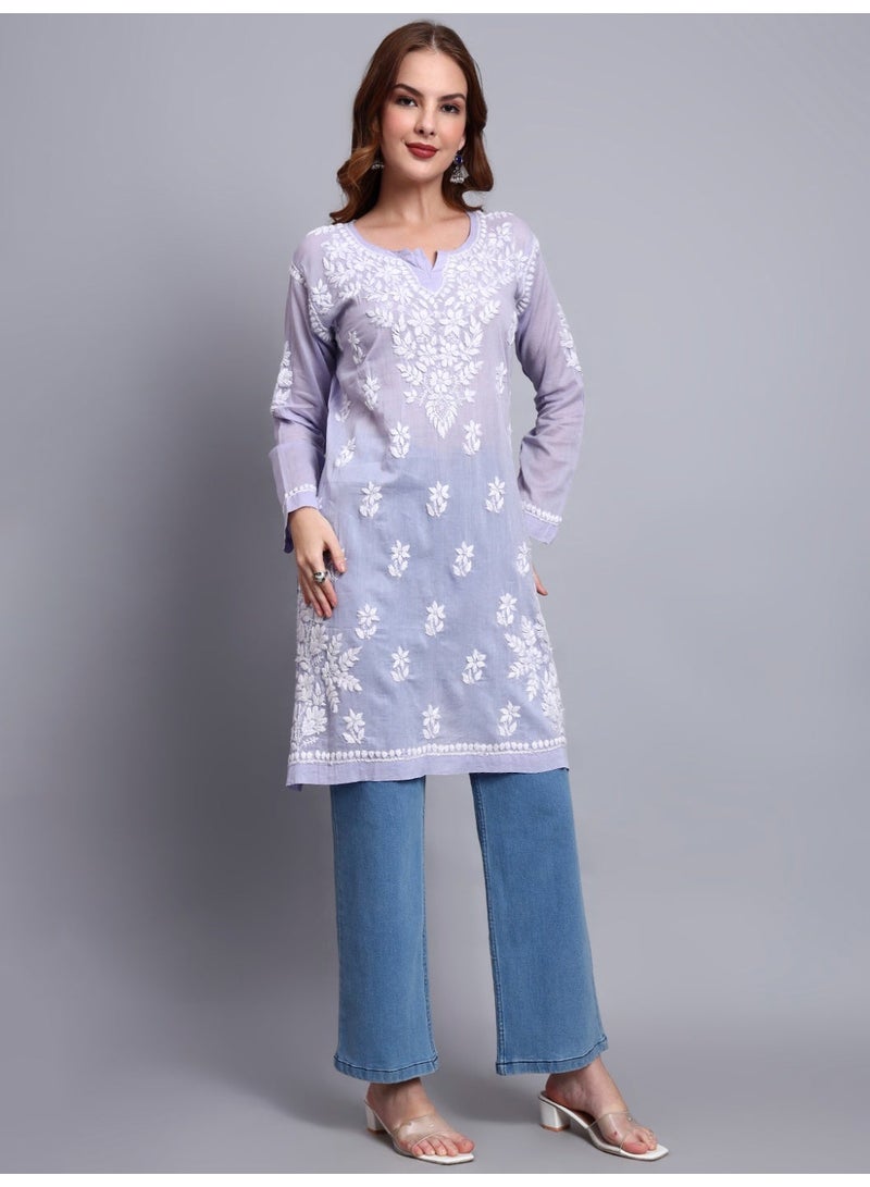 Alaya Women Hand Embroidered Chikankari Cotton Kurti -AL3685 - Image 5