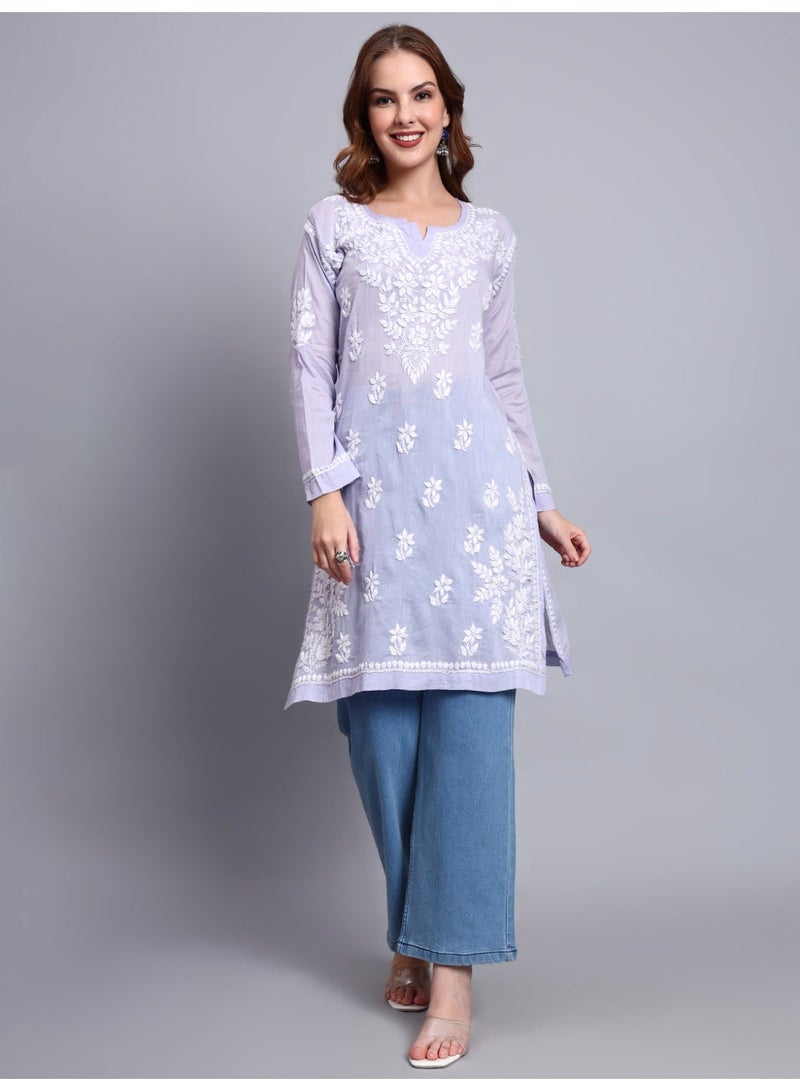 Alaya Women Hand Embroidered Chikankari Cotton Kurti -AL3685 - Image 3