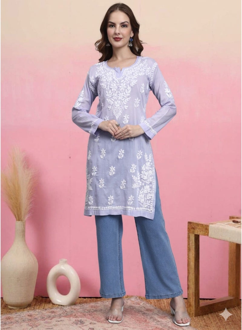 Alaya Women Hand Embroidered Chikankari Cotton Kurti -AL3685 - Image 1