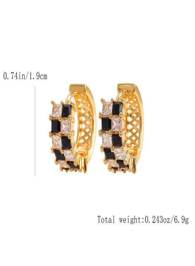 Xeyau Small Hoop Earrings for Women Trendy Gifts Fashion Checkered Jewelry Accessorie Teacher Earring Cartilage Earrings Huggie Earring Christmas Stocking Stuffers Black-White - Image 5