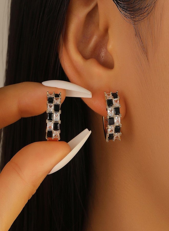 Xeyau Small Hoop Earrings for Women Trendy Gifts Fashion Checkered Jewelry Accessorie Teacher Earring Cartilage Earrings Huggie Earring Christmas Stocking Stuffers Black-White - Image 3