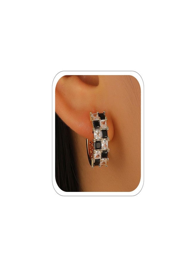 Xeyau Small Hoop Earrings for Women Trendy Gifts Fashion Checkered Jewelry Accessorie Teacher Earring Cartilage Earrings Huggie Earring Christmas Stocking Stuffers Black-White - Image 1