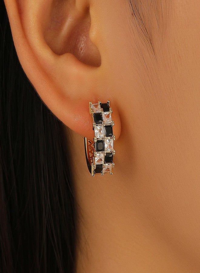Xeyau Small Hoop Earrings for Women Trendy Gifts Fashion Checkered Jewelry Accessorie Teacher Earring Cartilage Earrings Huggie Earring Christmas Stocking Stuffers Black-White - Image 2