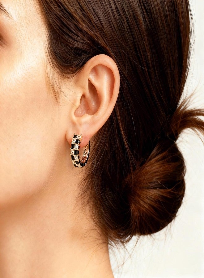 Xeyau Small Hoop Earrings for Women Trendy Gifts Fashion Checkered Jewelry Accessorie Teacher Earring Cartilage Earrings Huggie Earring Christmas Stocking Stuffers Black-White - Image 4
