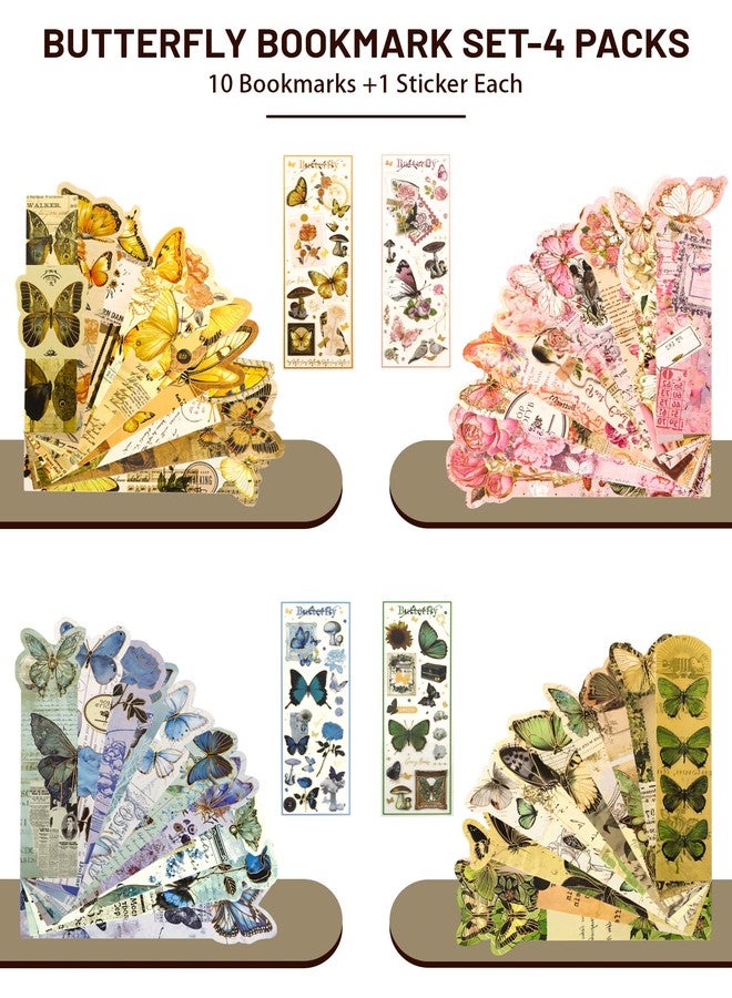 GAUENEEN 40 Pcs Butterfly Bookmarks, Assorted Set - 4 Pack Aesthetic Bookmarks for Readers, Gift for Nature Lovers, Including UV Stickers - Image 2