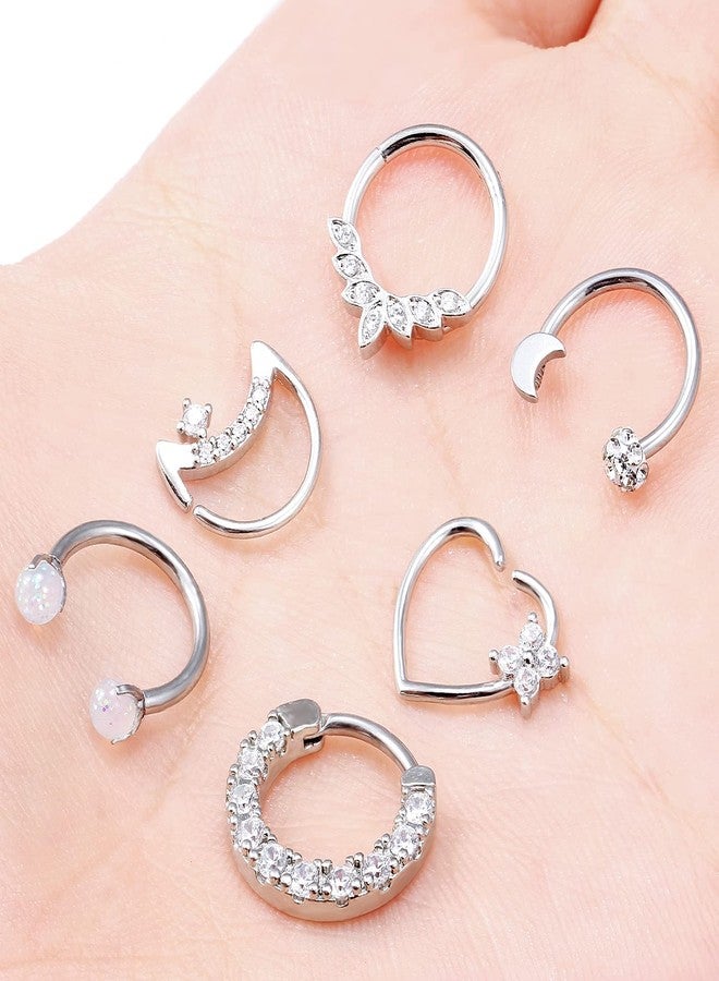 Ftovosyo Left Ear Daith Earrings 16G Heart Moon Daith Piercing Jewelry for Women Stainless Steel Cartilage Forward Helix Tragus Piercing Jewelry Plated CZ Hinged Septum Clicker Rings - Image 3