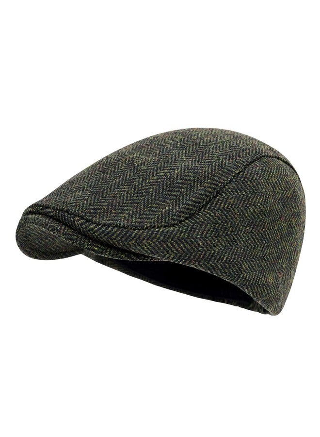 STARANCE Men's Flat Cap Wool Tweed Driving Irish Newsboy Hat, Herringbone Green, One size - Image 1
