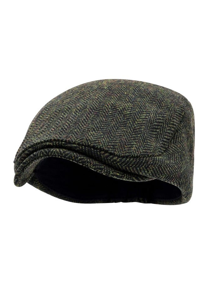 STARANCE Men's Flat Cap Wool Tweed Driving Irish Newsboy Hat, Herringbone Green, One size - Image 2