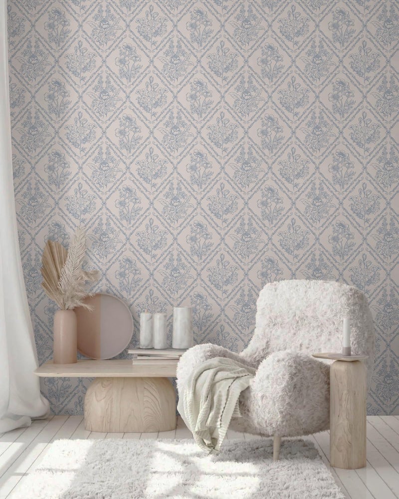 Kitico Peel and Stick Wallpaper Vintage Boho Wallpaper Blue and Beige Contact Paper Floral Removable Waterproof Wall Paper for Bathroom/Bedroom Self Adhesive for Cabinets Vinyl 17.3''x118.1'' - Image 4