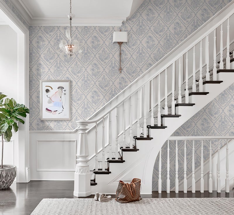 Kitico Peel and Stick Wallpaper Vintage Boho Wallpaper Blue and Beige Contact Paper Floral Removable Waterproof Wall Paper for Bathroom/Bedroom Self Adhesive for Cabinets Vinyl 17.3''x118.1'' - Image 3