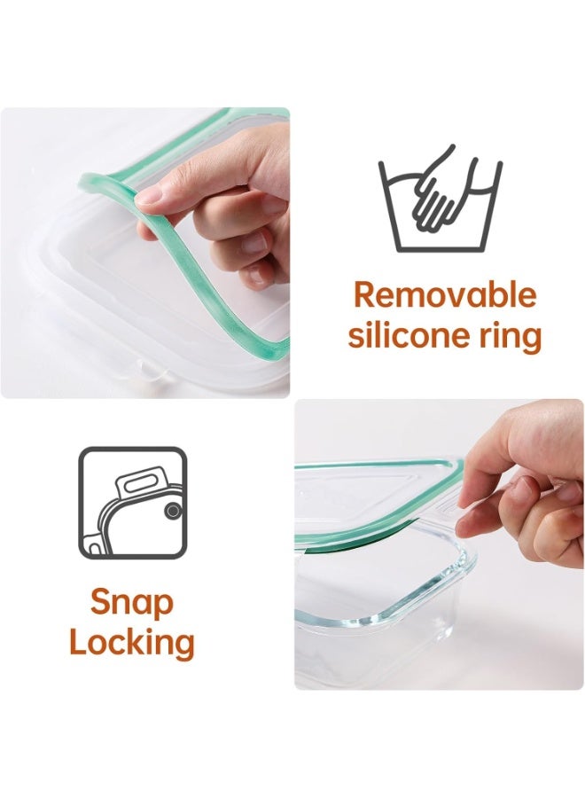 تايكوم عبوات زجاجية لتحضير الوجبات، عبوة من 8 عبوات زجاجية متنوعة لتخزين الطعام مع أغطية، صندوق غداء زجاجي للتحكم في الحصص، صندوق بينتو زجاجي محكم الإغلاق، عبوات غداء 8 بنسات، أخضر - Image 3