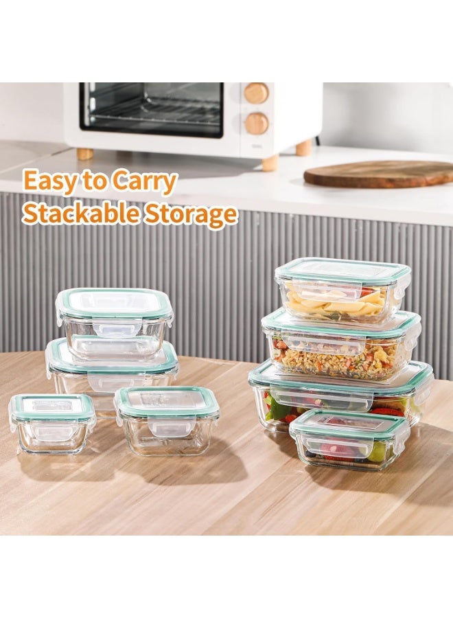 تايكوم عبوات زجاجية لتحضير الوجبات، عبوة من 8 عبوات زجاجية متنوعة لتخزين الطعام مع أغطية، صندوق غداء زجاجي للتحكم في الحصص، صندوق بينتو زجاجي محكم الإغلاق، عبوات غداء 8 بنسات، أخضر - Image 5