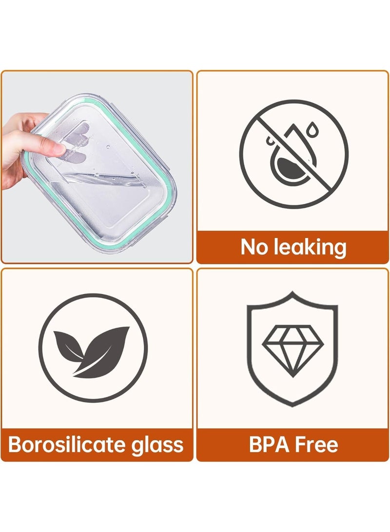 تايكوم عبوات زجاجية لتحضير الوجبات، عبوة من 8 عبوات زجاجية متنوعة لتخزين الطعام مع أغطية، صندوق غداء زجاجي للتحكم في الحصص، صندوق بينتو زجاجي محكم الإغلاق، عبوات غداء 8 بنسات، أخضر - Image 4