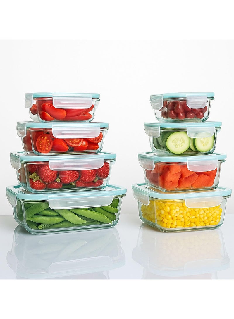 تايكوم عبوات زجاجية لتحضير الوجبات، عبوة من 8 عبوات زجاجية متنوعة لتخزين الطعام مع أغطية، صندوق غداء زجاجي للتحكم في الحصص، صندوق بينتو زجاجي محكم الإغلاق، عبوات غداء 8 بنسات، أخضر - Image 1