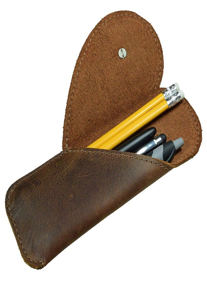Hide & Drink, Leather Heart Pen Case, Pencil Organizer, Office Accessories, Bookworm Gifts, Handmade :: Bourbon Brown - Image 1