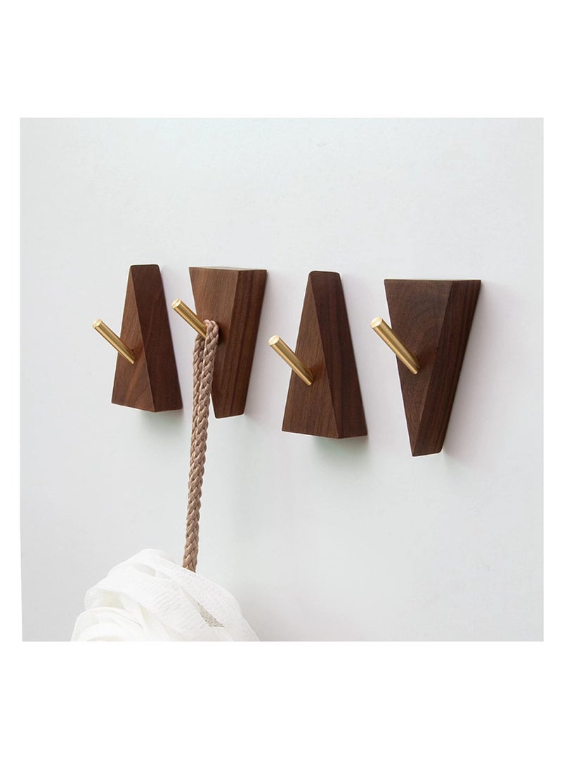 Excefore Wood Wall Hook, Purse Hanger for Wall Cute Wall Hooks for Hanging Coats Hat Hangers Wall Mounted Modern Wall Hooks Black Metal Hooks Wall Decorative Wall Hooks (4, Black Walnut Wood) - Image 1