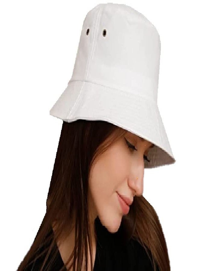 ATABZ Women’s Hat Everyday Bucket Style Cotton Hat Lightweight Outdoor Summer Beach Vacation Getaway Headwear White - Image 2